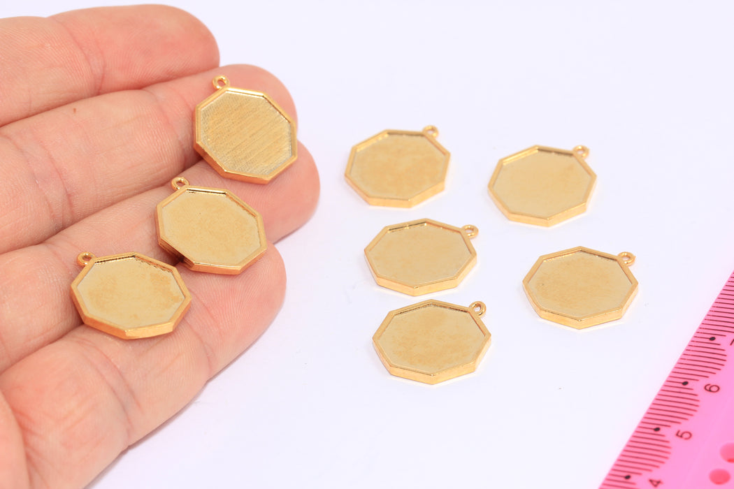 20 mm 24 Ayar Parlak Altın Altıgen Kolye, Geometrik Çerçeveli Tılsım, KDR56