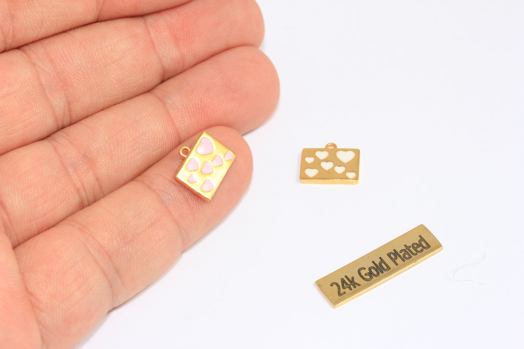 10x17 mm 24 Parlak Altın Zarf Harf Tılsımı, Zarf Kolye Ucu, Mavi Kalpli Zarf, MLS525