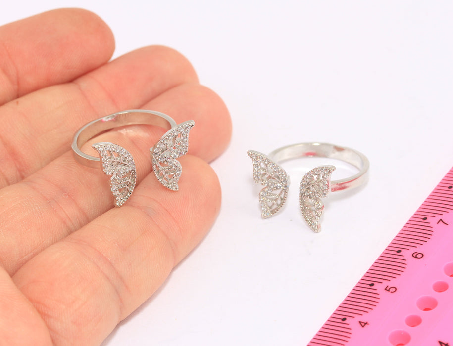 17-18mm Rhodium Plated Butterfly Ring, Micro Pave Butterfly Rings, SLM905