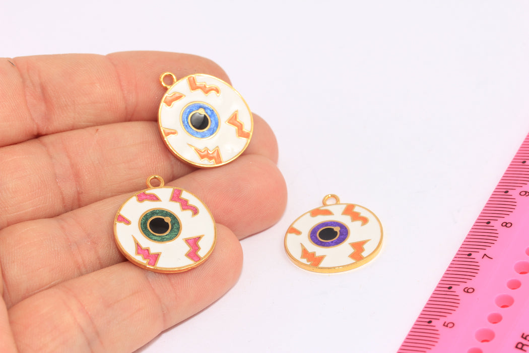 21mm 24k Shiny Gold Eye Pendant, Enamel Eye Medallion, HRN38-2