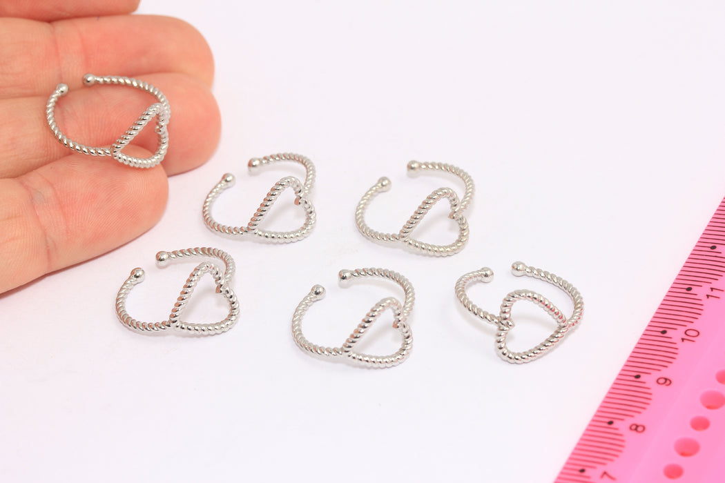 17-18mm Rhodium Plated Heart Rings, Outline Heart Shaped Rings, XP267
