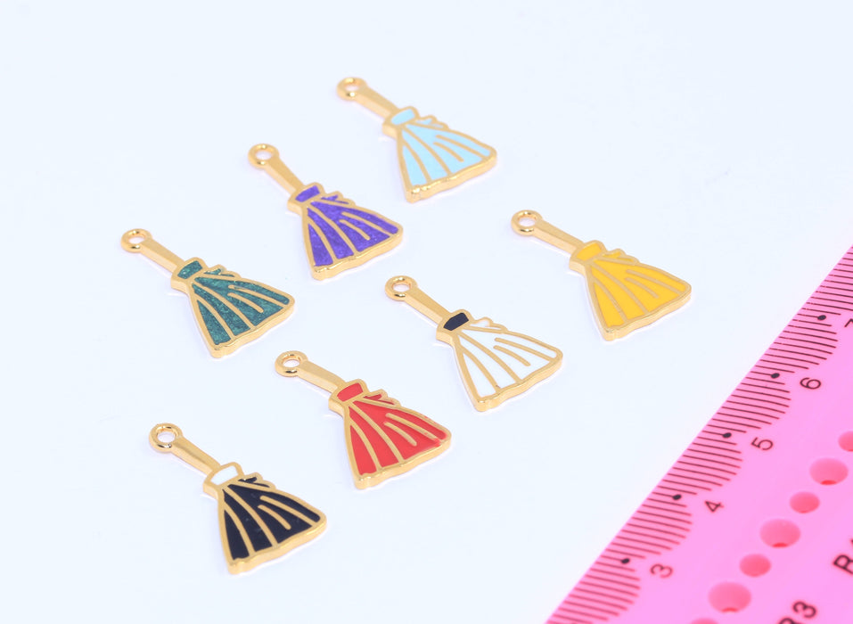 12x20mm 24k Shiny Gold Witch Broom Charms, Enamel Halloween Pendant, HRN23