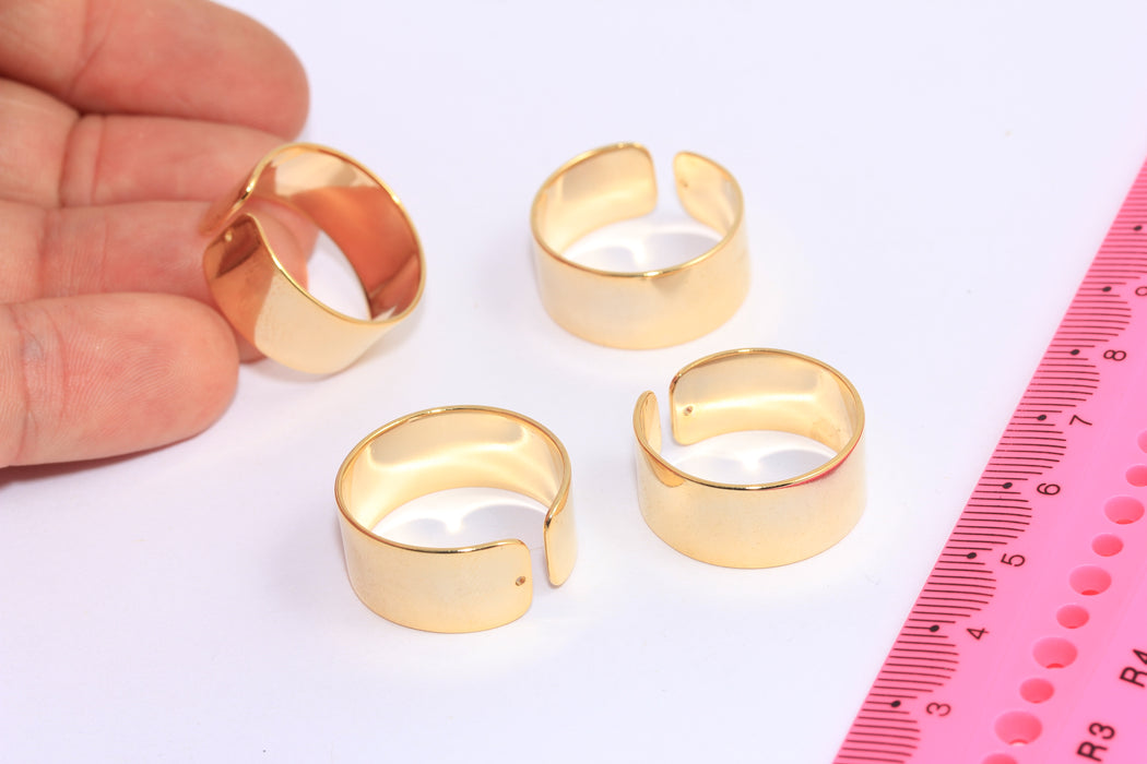 20mm 24k Shiny Gold Band Ring, Gold Wide Adjustable Ring, HRN54