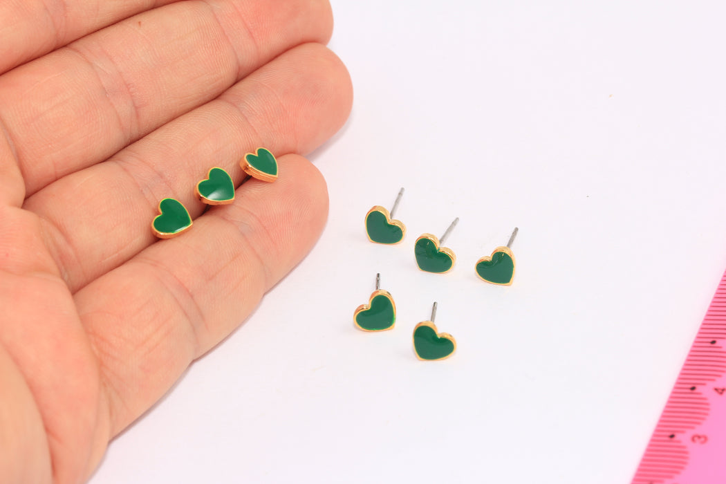 Green Enamel Heart Studs
