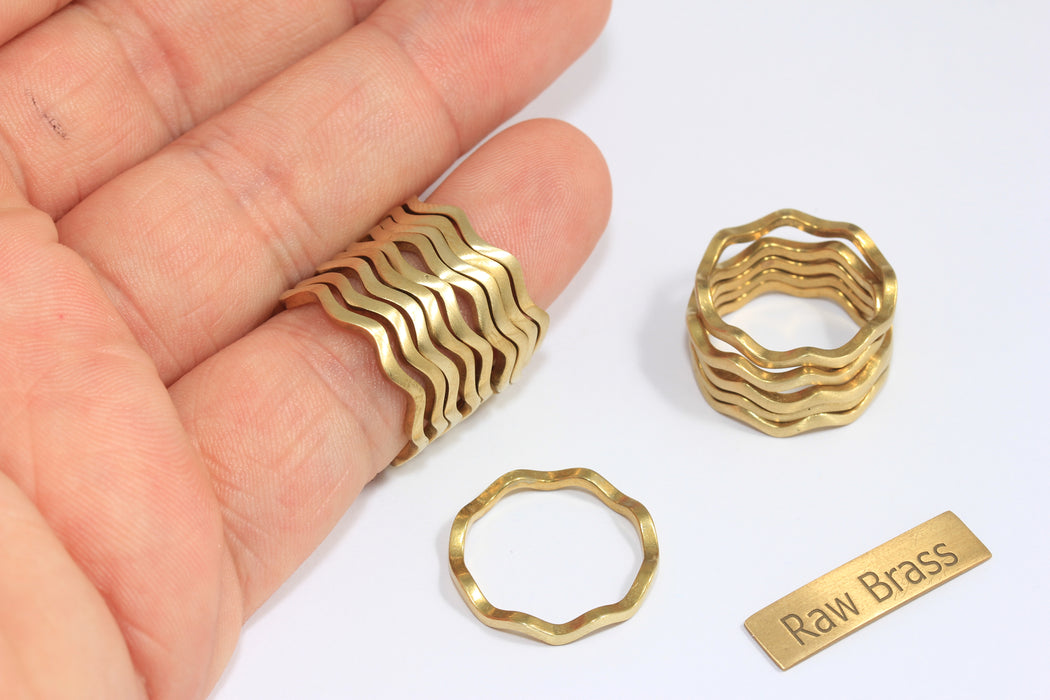 17mm Raw Brass String Rings, Closed Linear Ring, Waved Closed Rings, Rings For Women, Stacking Rings, BRT226