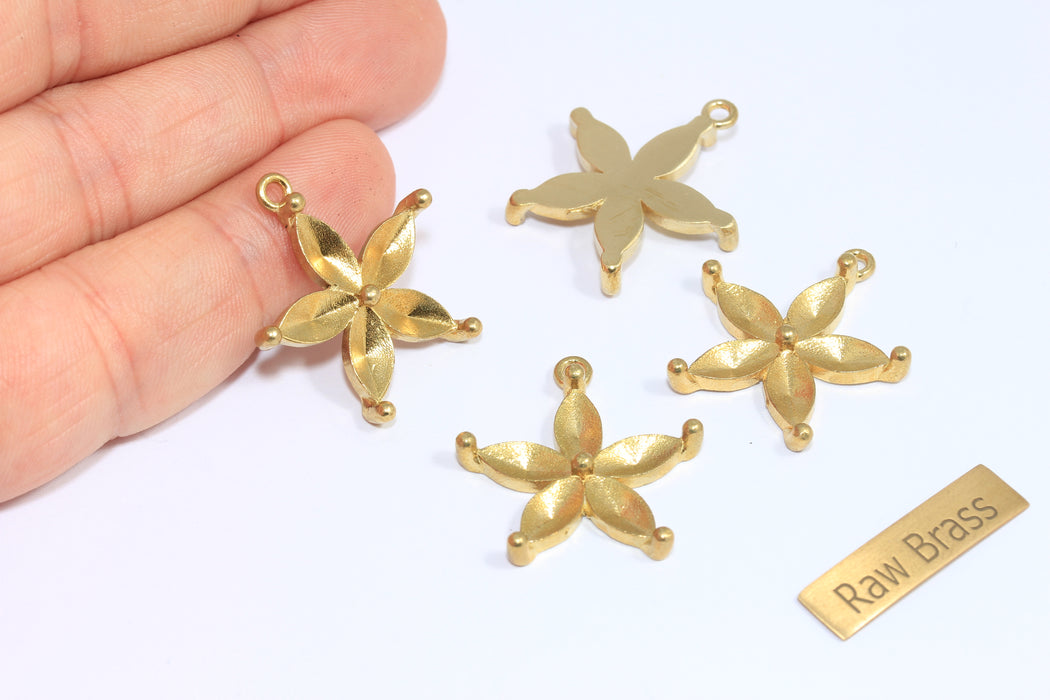 Ciondoli a forma di loto in ottone grezzo da 24 mm, perline del fiore della vita, SOM275