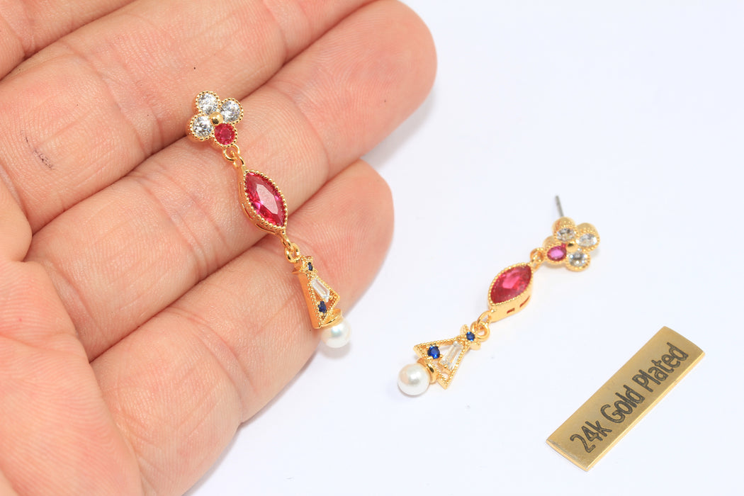 12x19mm 24 Ayar Parlak Altın Küpe, Mikro Döşeme Damla Küpeler, CHK