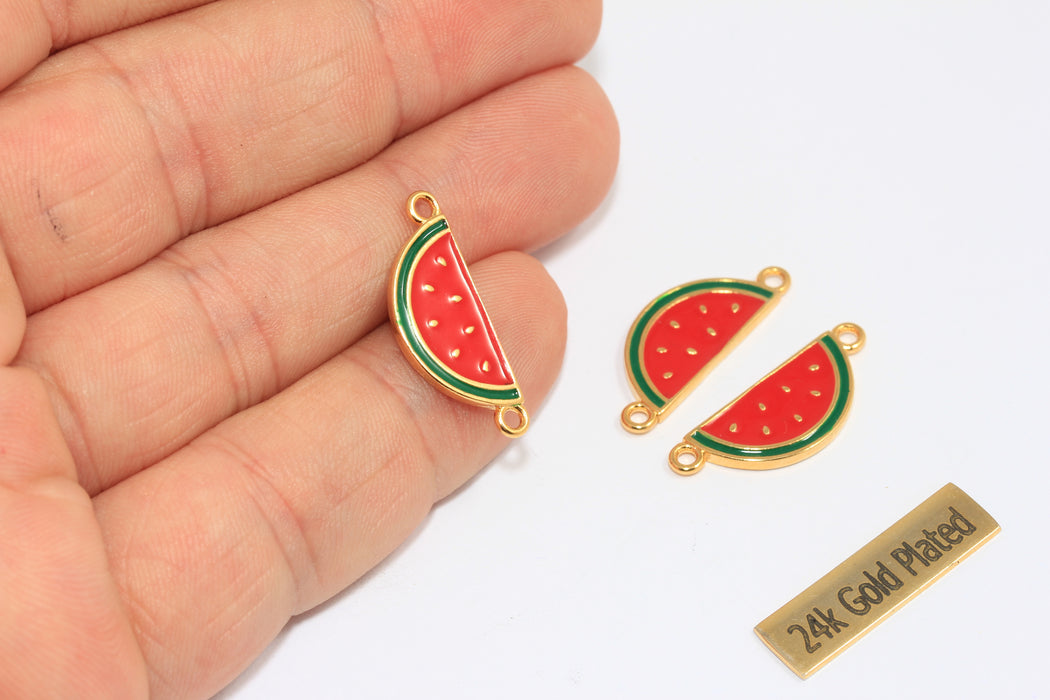 9x24mm 24k Shiny Gold Watermelon Charms, Watermelon Pendant, Enamel Watermelon Connector, Bracelet Fruit Beads, FRB85
