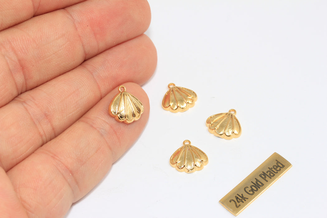 10x12mm 24 Ayar Parlak Altın Deniz Kabuğu Tılsımı, Deniz Kabuğu Boncukları, BXB257-2