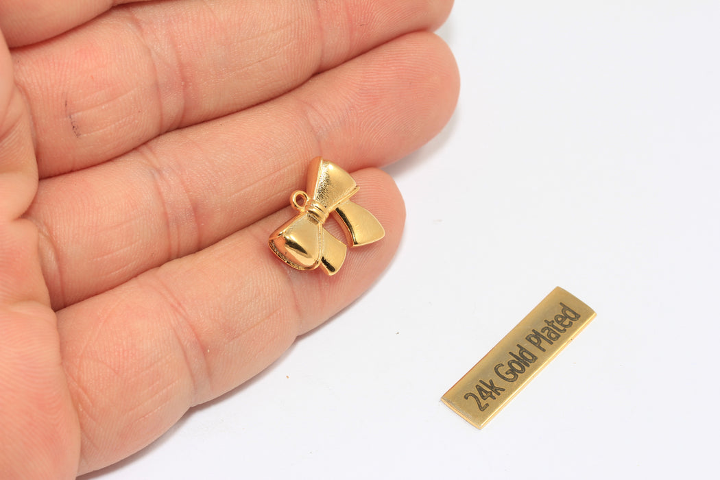 17x24mm 24 Ayar Parlak Altın Fiyonklu Kolye, Papyon Kolye Ucu, CR90
