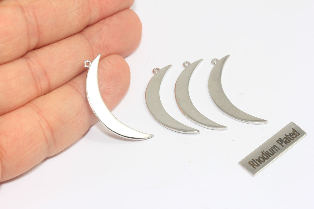5x32mm Rhodium Plated Moon Charms, Crescent Moon Pendant, BRT490-10A