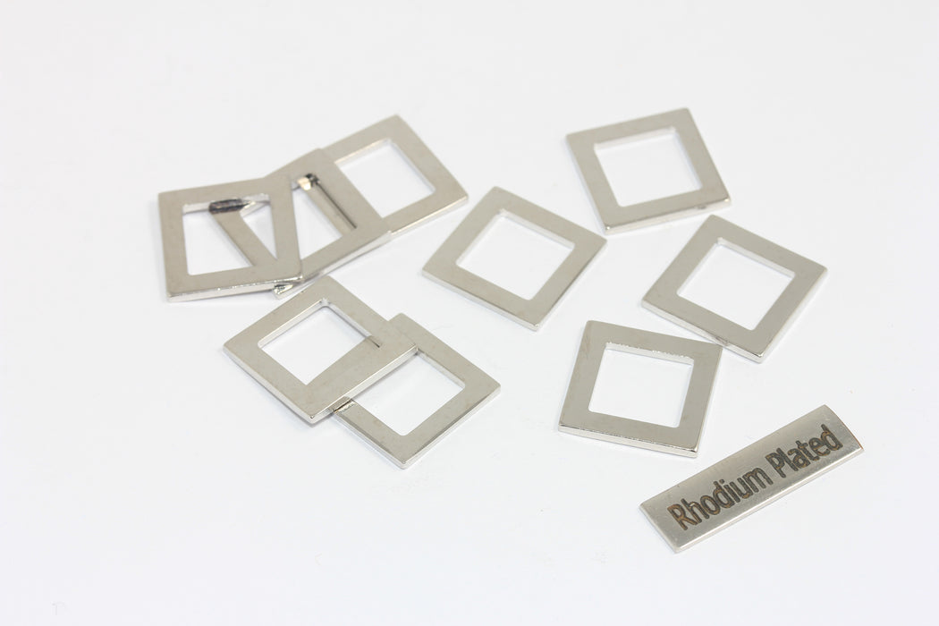 15x15mm Rhodium Plated Square Pendant, Flat Rectangle Charm, Outline Square Blank, Flat Square Charm, BRT450