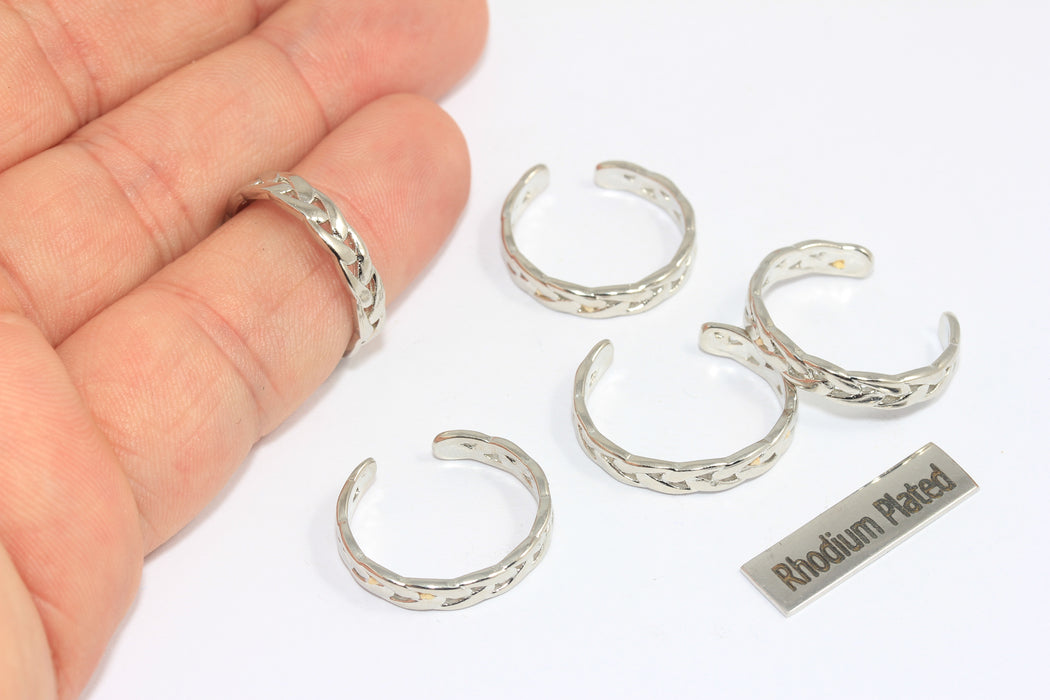 19mm Rhodium Plated Braided Rings, Braided String Ring, Adjustable Rings, Stacking Rings, Dainty Rings, BRT224