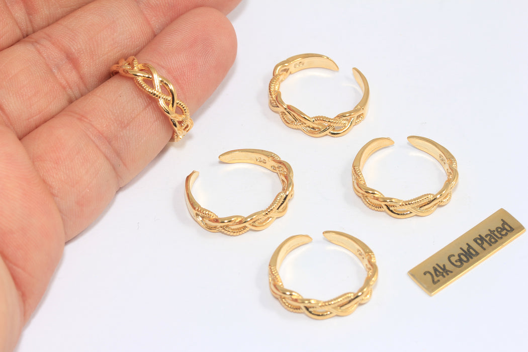 17mm 24k Shiny Gold Braided Rings, Braided String Ring, Adjustable Rings, Stacking Rings, Dainty Rings, BRT158
