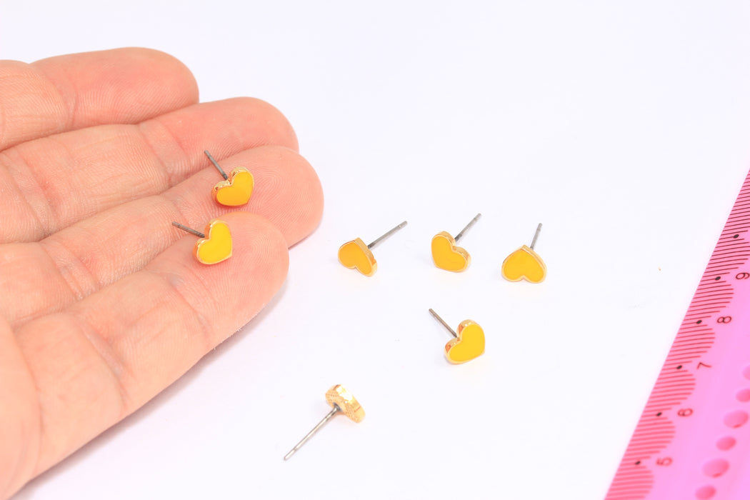 Yellow Enamel Heart Studs