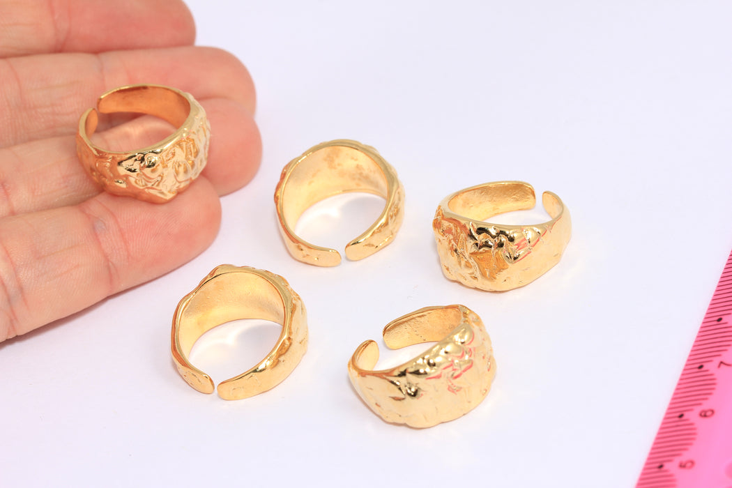 17-18mm 24k Shiny Gold Statement Ring, Irregular Shape Cuff Rings, BRT159
