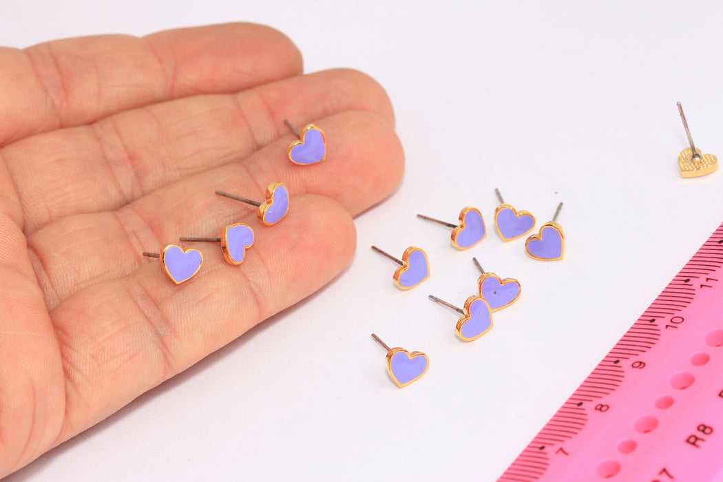 Purple Enamel Heart Studs