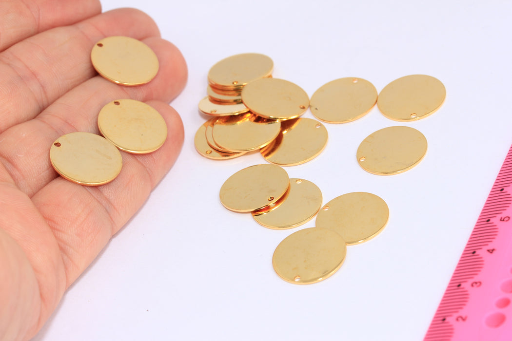 17 mm 24 Ayar Parlak Altın Yuvarlak Disk Charmlar, Kişiselleştirilmiş Madeni Para Charmları, BRT110