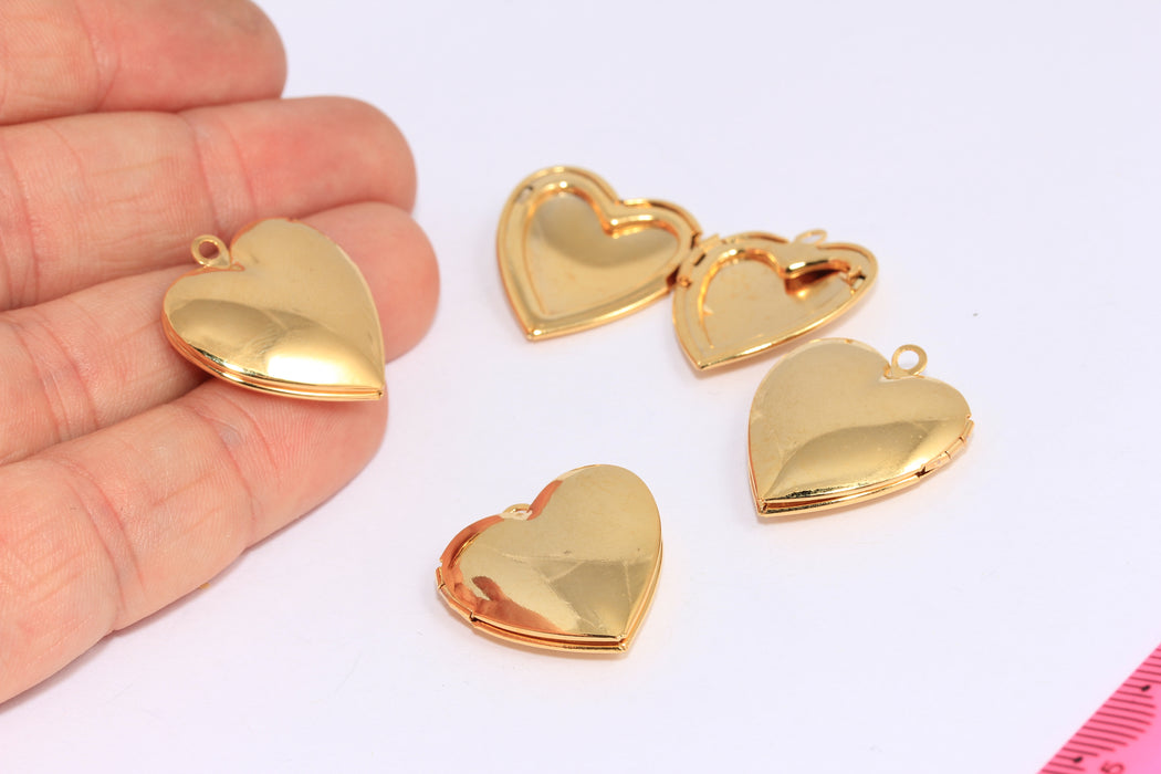 23x25mm 24k Shiny Gold Heart Locket Pendant, Heart ,Gold SLM299