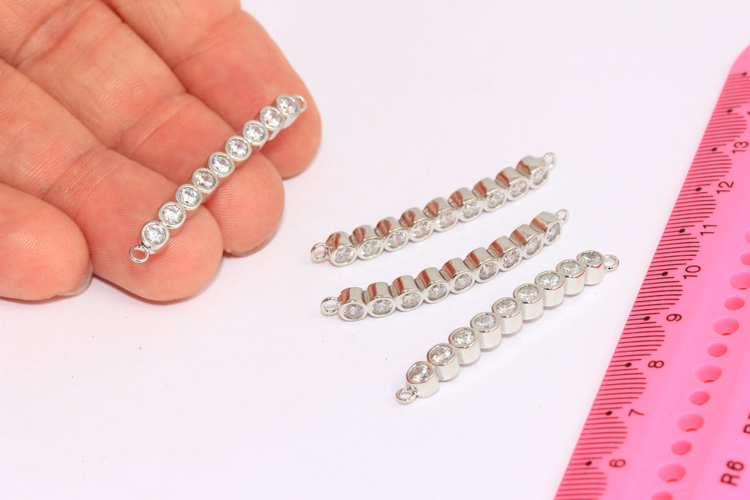 4x42 mm Rodyum Kaplama Kavisli Charm, Mikro Döşemeli Bilezik Tüpü, BRT387