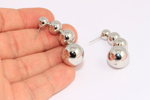Long Drop Ball Stud Earrings