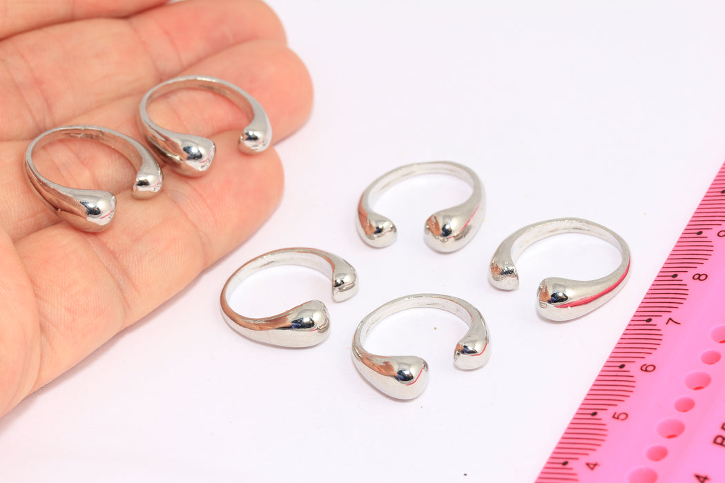 17-18mm Rhodium Plated Ball Ring, Double Ball Rİng, Open Ring, Adjustable Ring, BRT362