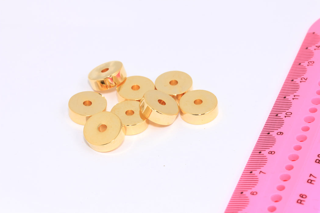 5x14m 24k Shiny Gold Round Charms, Round Disc, Flat Disc Beads, BRT388