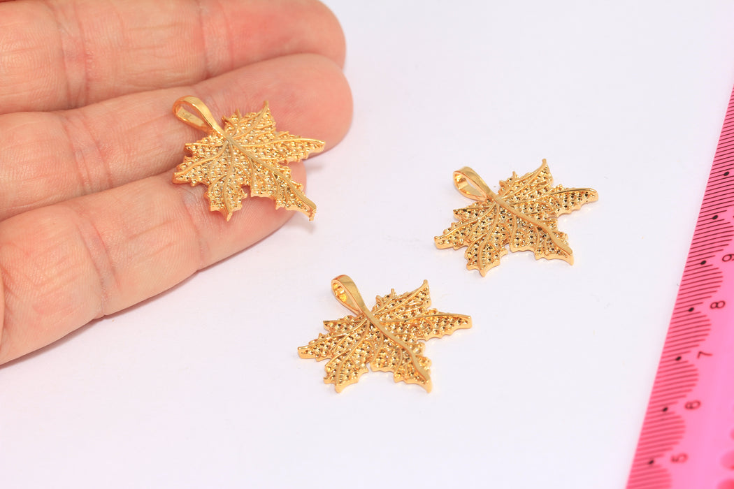 23x28mm 24 Ayar Parlak Altın Akçaağaç Yaprağı Tılsımı, Akçaağaç Yaprağı Kolye, SLM346