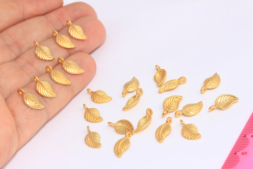7x14mm Matt Gold Leaf Charms, Leaf Pendant, BRT100