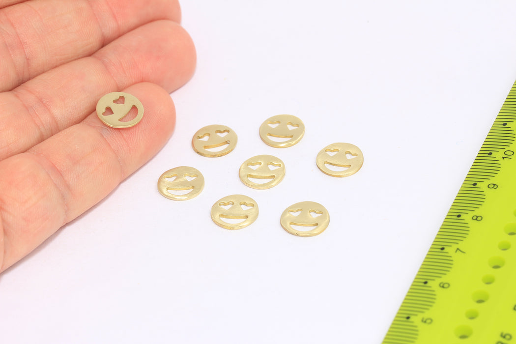 10mm Raw Brass Smile Charms, Smile With Heart Eyes Beads, ALS20