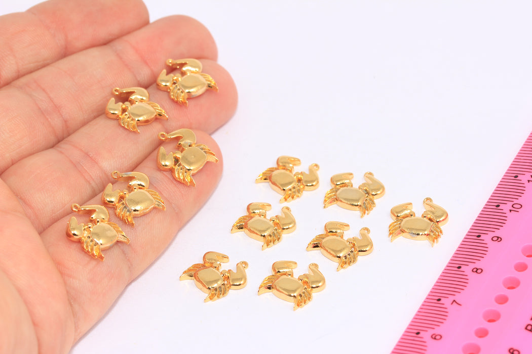 13x14mm 24 Ayar Parlak Altın Yengeç Takıları, Yengeç Boncukları, Deniz Hayvanları, SLM335