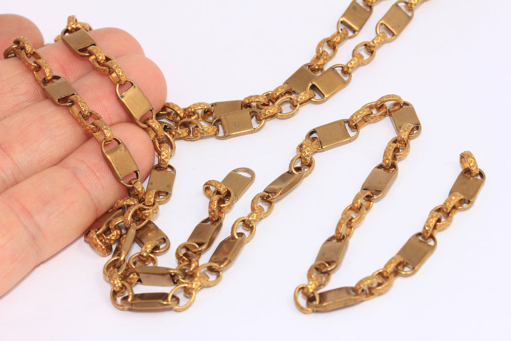 6x13mm Raw Red Brass Bar Chain, Thick Square Bar Chain, KPT43-1