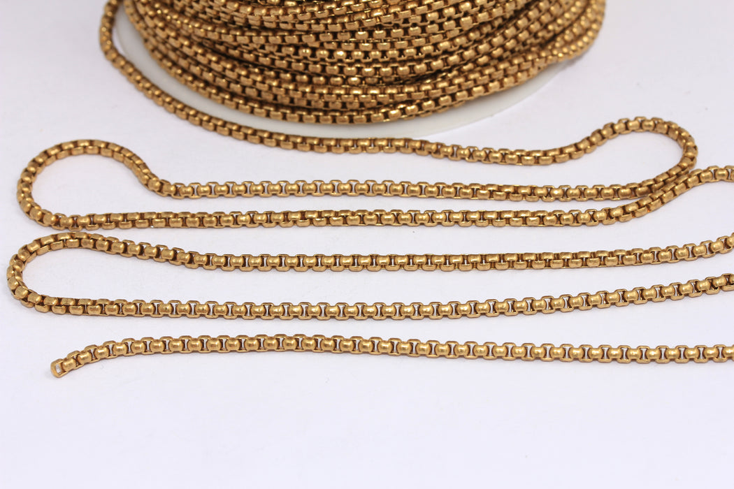2,8mm Raw Brass Box Chains, Brass Rolo Cable Chains, CHK18-3