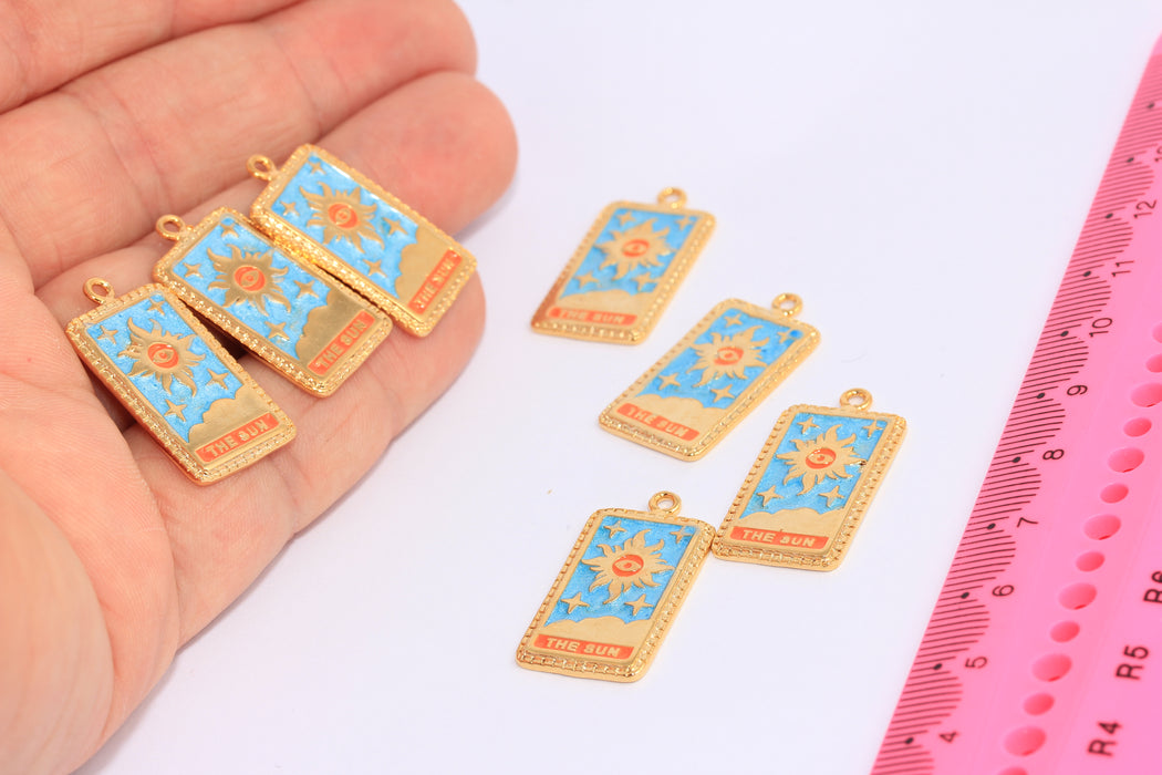 12x25mm 24k Shiny Gold Sun Eye, Tarot card, Moon and Stars Fortune Charm, HRN8