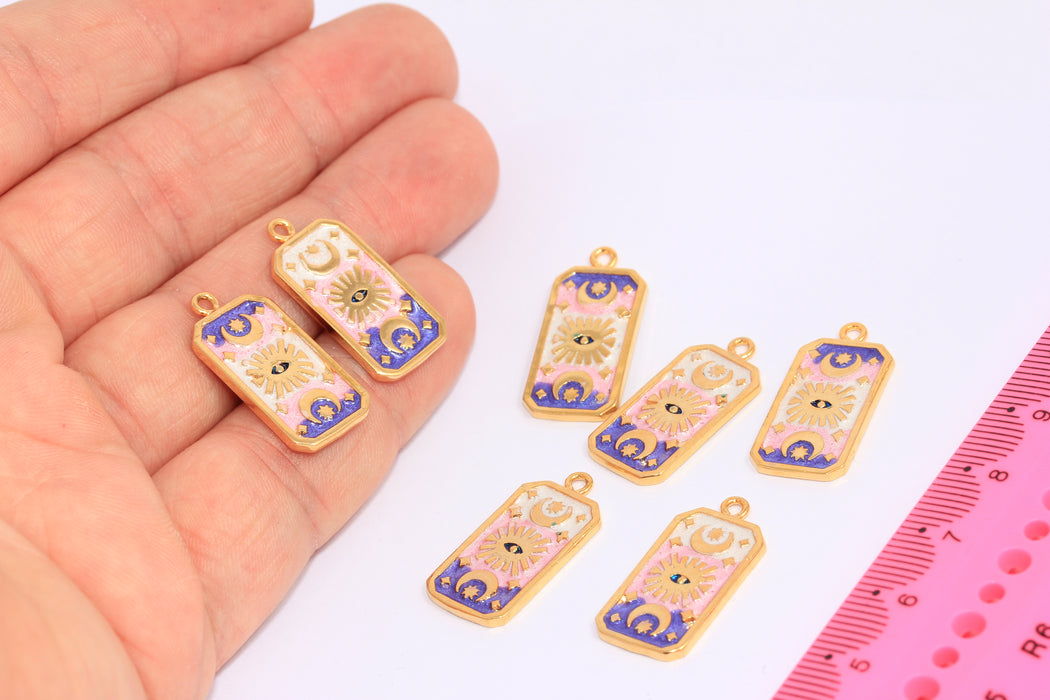 12x25mm 24k Shiny Gold Sun Eye, Moon and Stars Fortune Charm, MTE1281