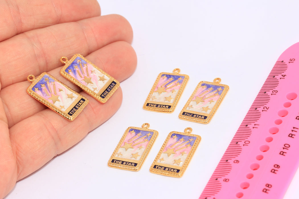 12x25mm 24k Shiny Gold Star Charm, Enamel Stars Fortune Charm, BRT273