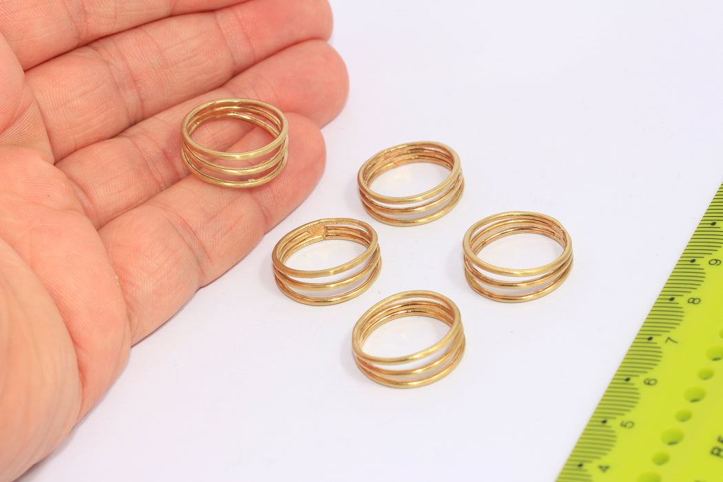 17mm Raw Brass String Rings, Closed Rings, Triple String Ring, CHK94-5