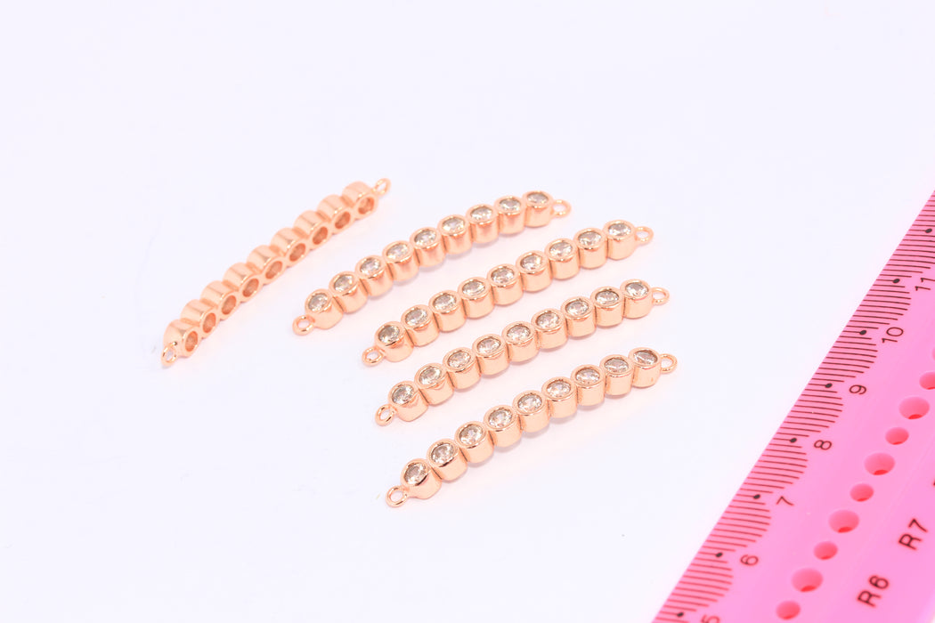 4.5x43mm Rose Gold Plated CZ Bracelet Charms, Micro Pave Bracelet Bar, CHK38-1