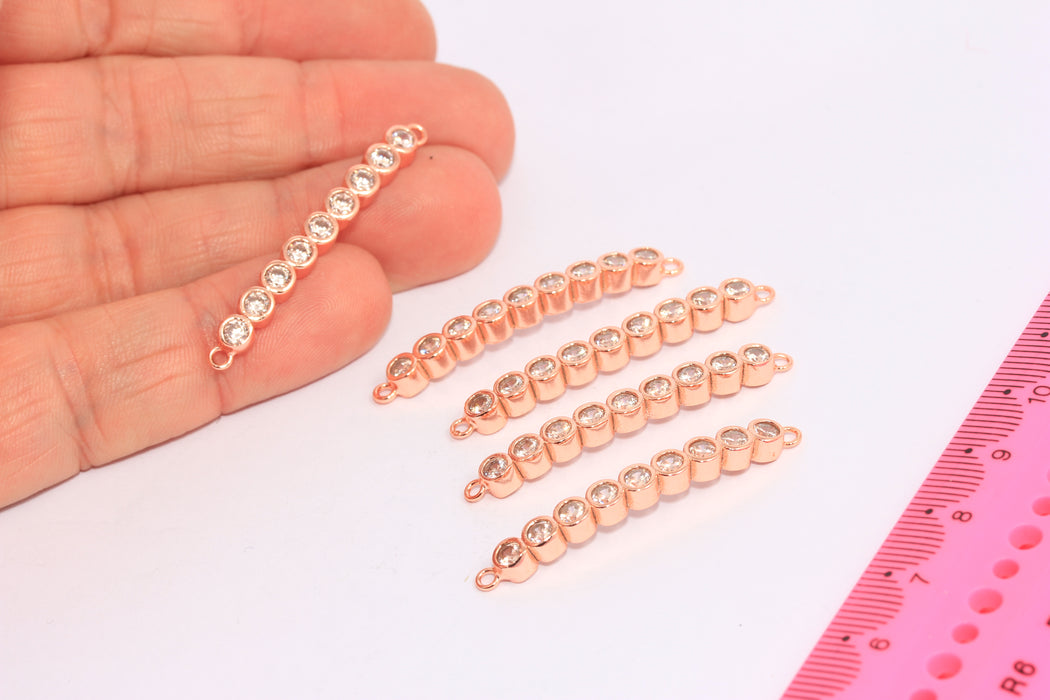 4.5x43mm Rose Gold Plated CZ Bracelet Charms, Micro Pave Bracelet Bar, CHK38-1