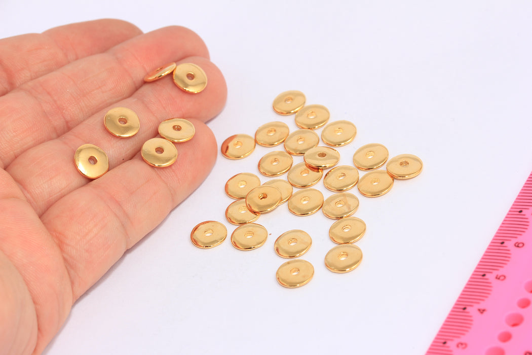9 mm 24 Ayar Parlak Altın Yuvarlak Tılsımlar, Yuvarlak Disk, Düz Disk Boncuklar, CHK65-5