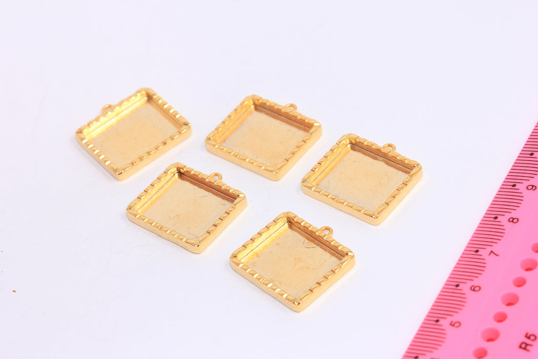 Ciondoli con montatura in oro lucido 24k da 16x19 mm, ciondolo con montatura a castone, CHK80-1