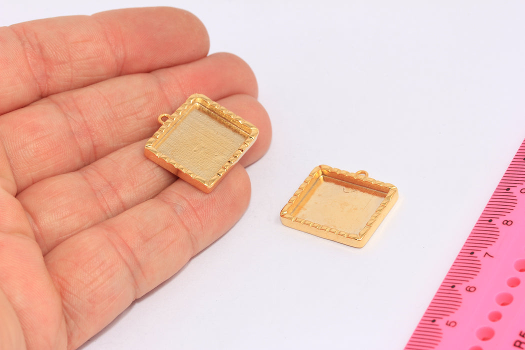 16x19mm 24k Shiny Gold Frame Charms, Bezel Frame Pendant, CHK80-1