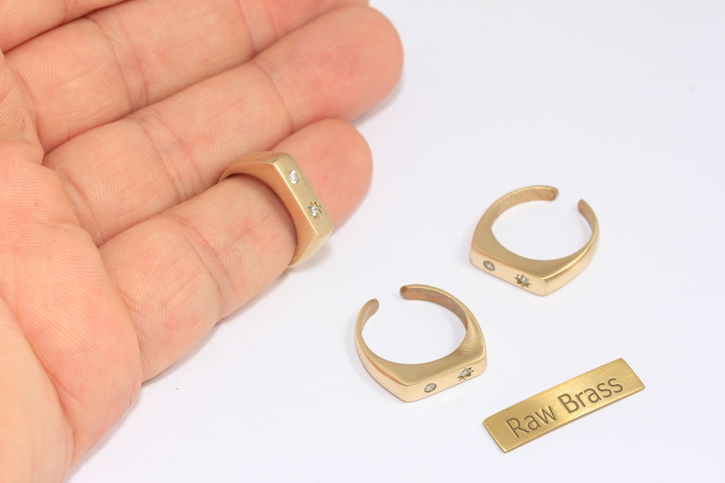 16-17mm Raw Brass CZ Star Ring, CZ Micro Pave White Stone Rings, Micro Pave Band Rings, Dainty Band Ring, TBR67