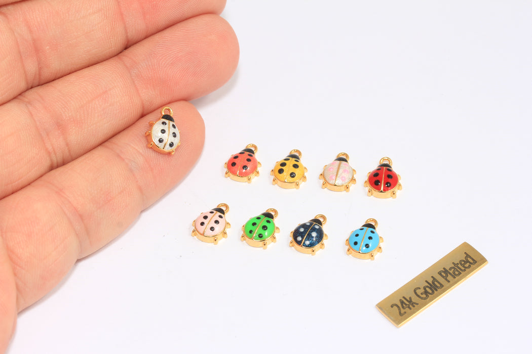 9x11mm 24 Ayar Parlak Altın Uğur Böceği Tılsımı, Kırmızı Emaye Uğur Böceği, XP533
