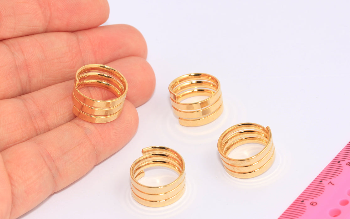 17mm 24k Shiny Gold Wide Ring, Flat Band Ring, Spiral , CHK564