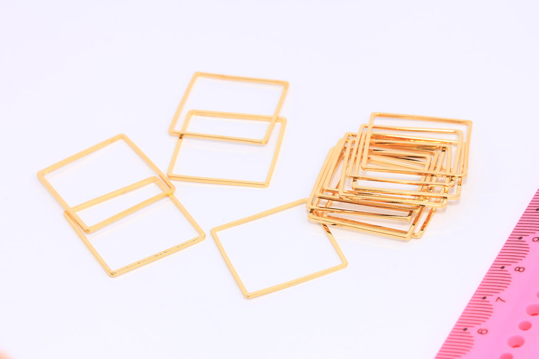 Shiny Gold Square Connector, Square Link, Closed Square Ring, Square Frame Charm, Gold Plated Connector CharmsBRT298
