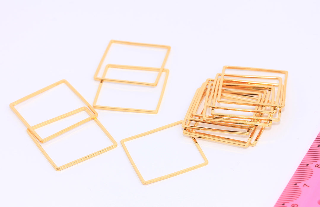 24mm 24k Shiny Gold Square Connector, Square Link,Brass  BRT298
