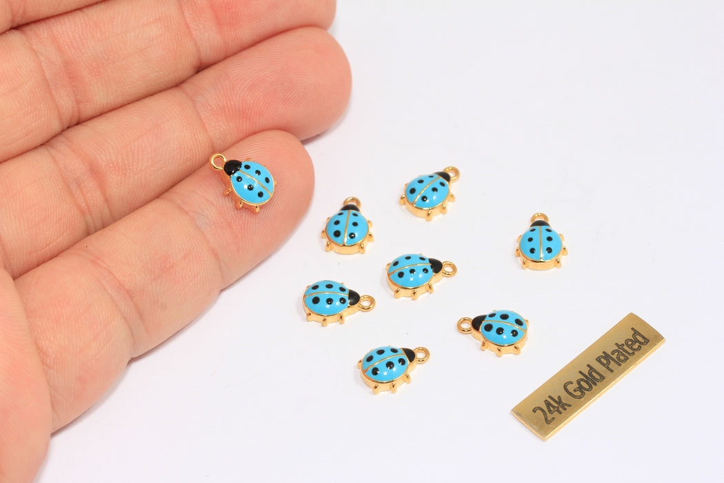 9x11mm 24 Ayar Parlak Altın Uğur Böceği Tılsımı, Kırmızı Emaye Uğur Böceği, XP533