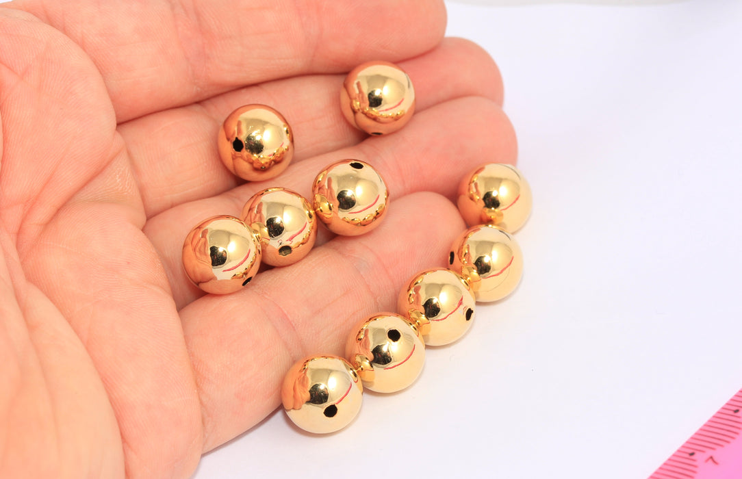 12mm Gold Plated Ball Beads, Round Ball Pendant, Hollow BRT104