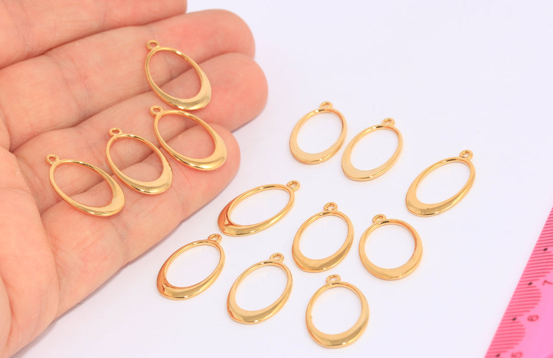 13x21mm 24k Shiny Gold Drop Pendant, Oval Pendant, BRT822